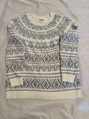 J. Jill Cream and Gray Fair Isle Crewneck Sweater